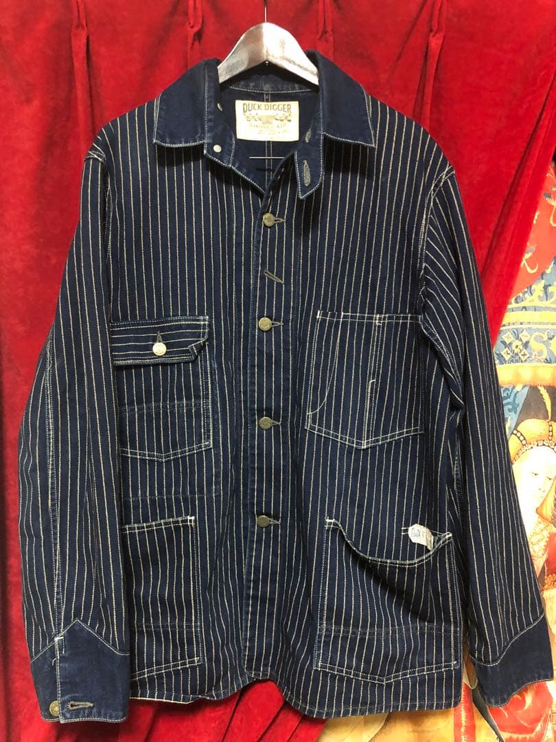 DUCK DIGGER ストライプカバーオール W.40 L. ウォバッシュ