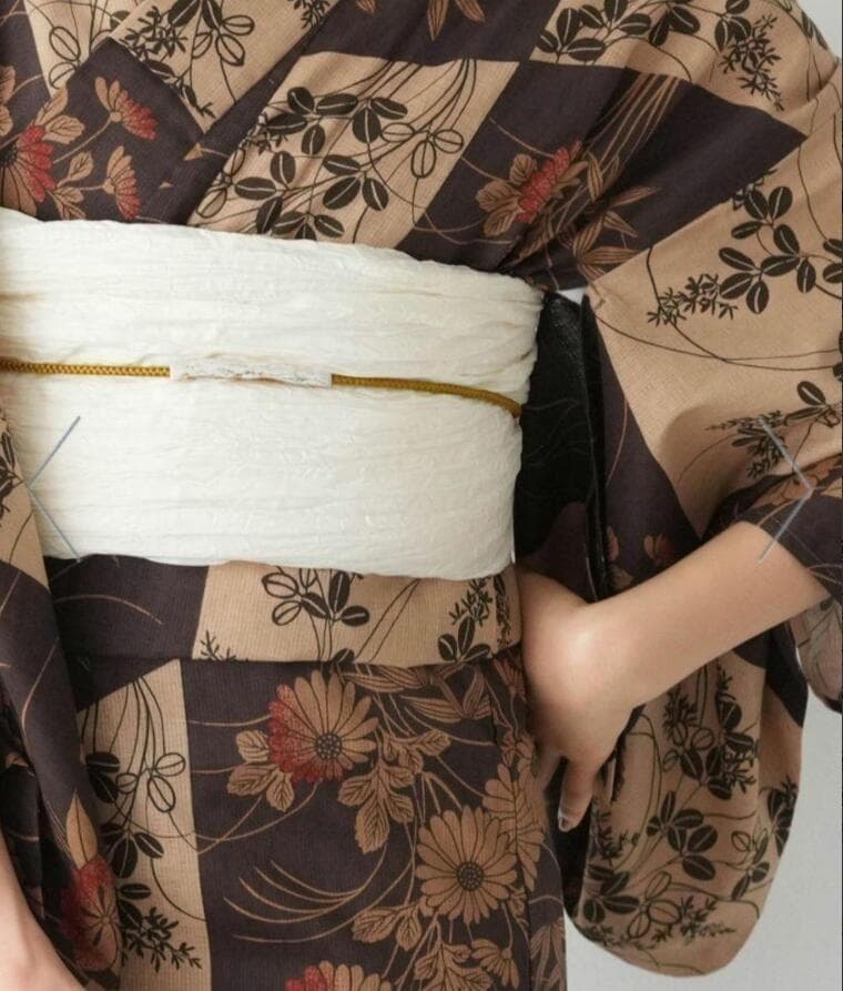 utataneブランド浴衣◆和歌山染め日本生地◆モダン珈琲色変わり市松小菊浴衣◆