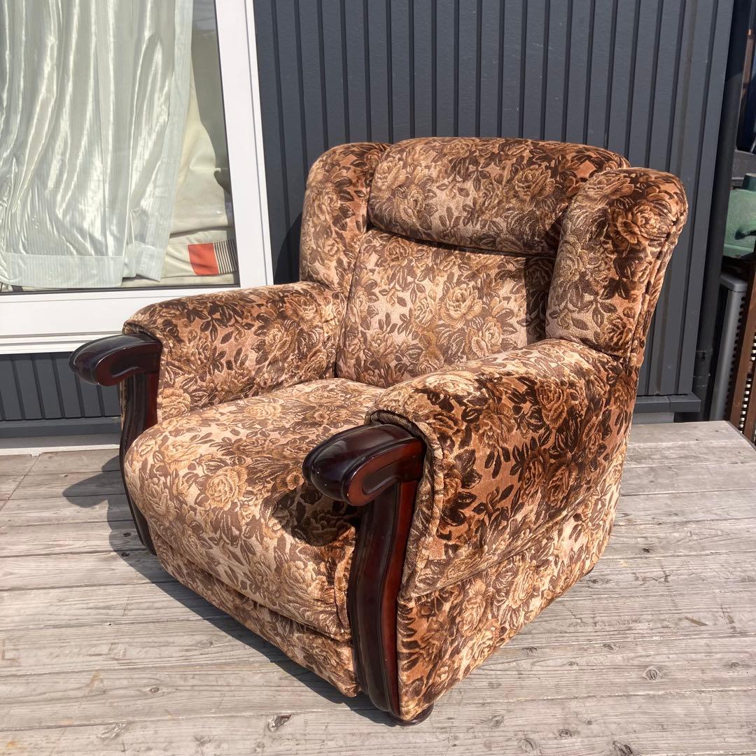 昭和レトロ 薔薇バラ柄 花柄ベロアソファ 1人掛けソファ アームチェア モケット