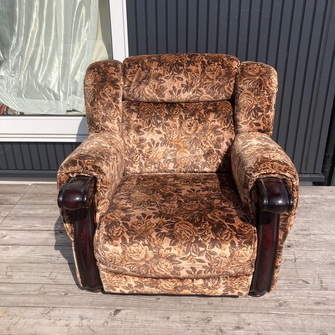 昭和レトロ 薔薇バラ柄 花柄ベロアソファ 1人掛けソファ アームチェア モケット