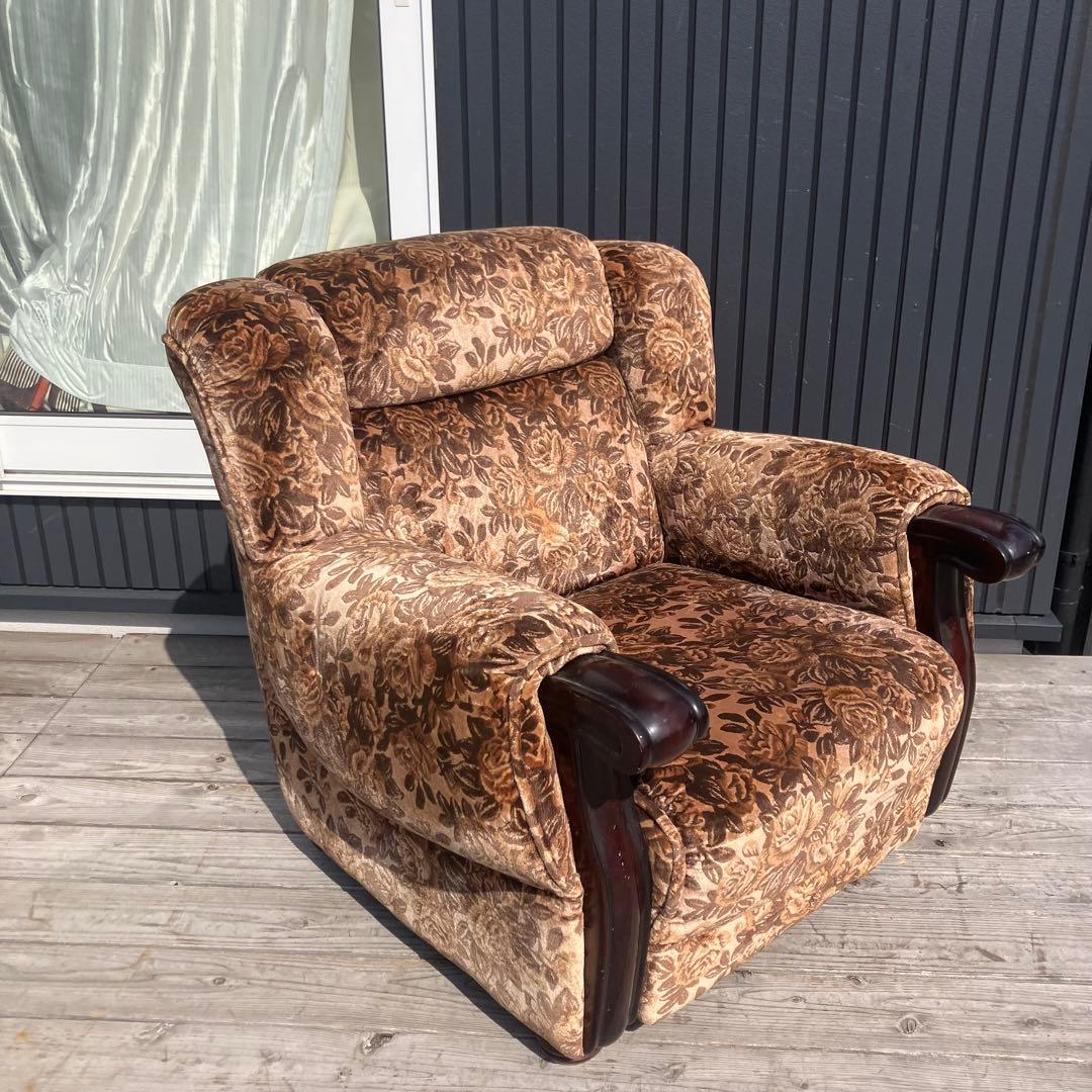 昭和レトロ 薔薇バラ柄 花柄ベロアソファ 1人掛けソファ アームチェア モケット