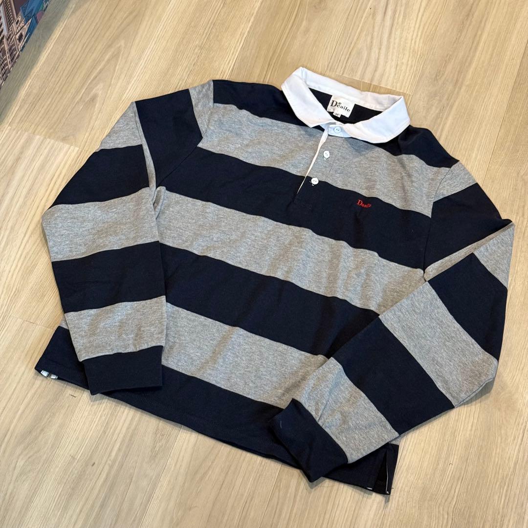 Deaileネイビーグレー ストライプ ラガーシャツ M