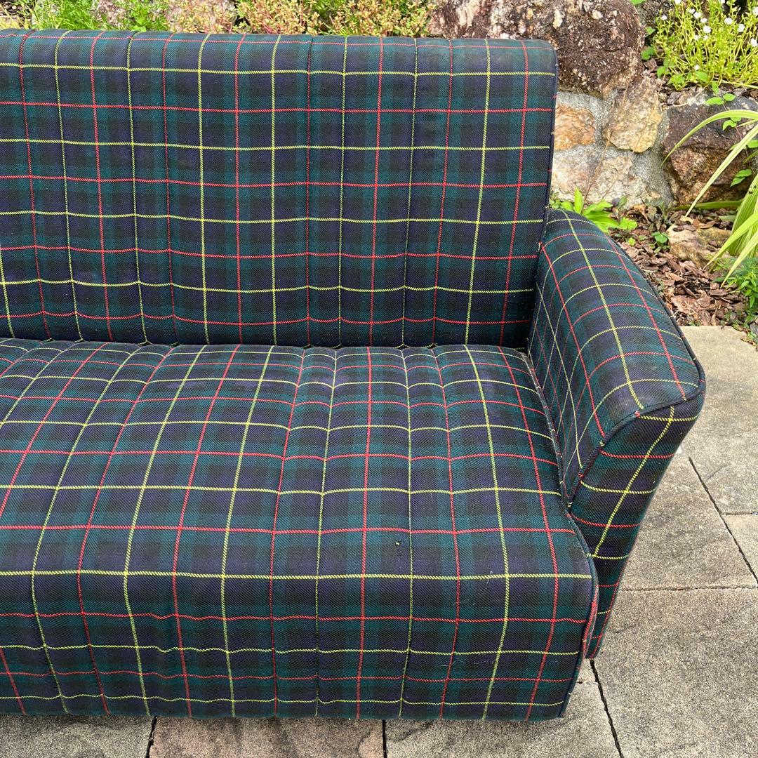 希少 昭和 タータンチェック柄 3人掛けソファ