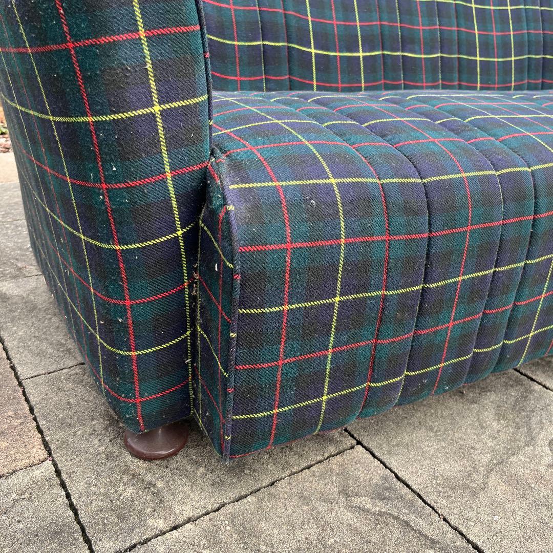 希少 昭和 タータンチェック柄 3人掛けソファ