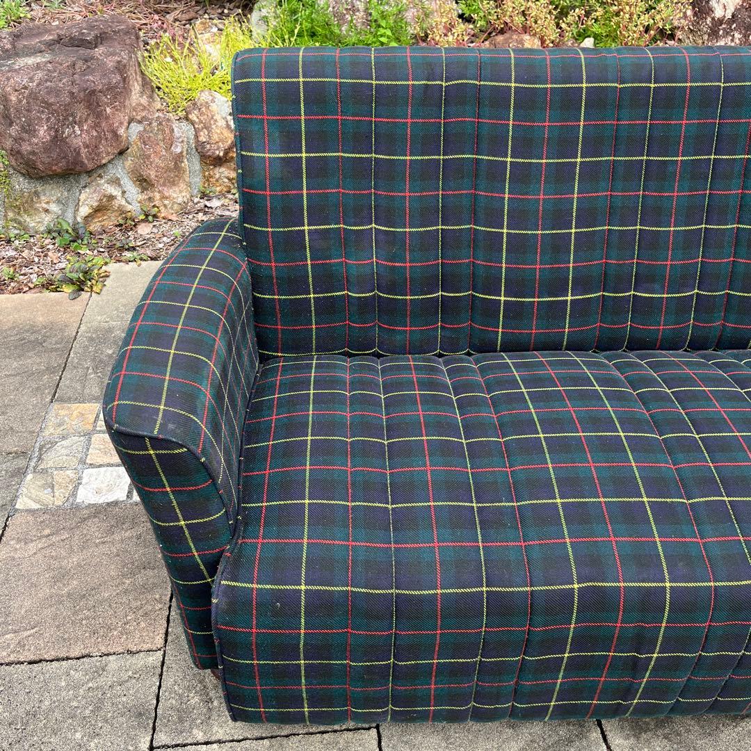 希少 昭和 タータンチェック柄 3人掛けソファ