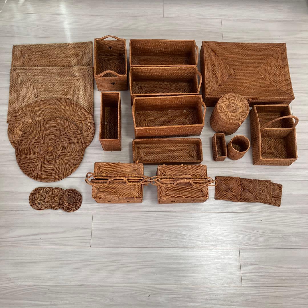 天然素材 バリ島アタ製品　バスケット　カゴ　ランチョンマット他　全25点セット