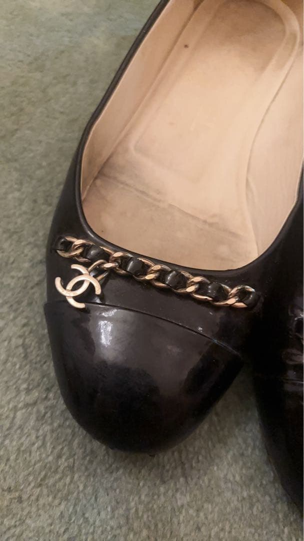 ♡本物♡シャネル♡CHANEL♡ブラックチェーンCCフラットシューズ36ハーフ