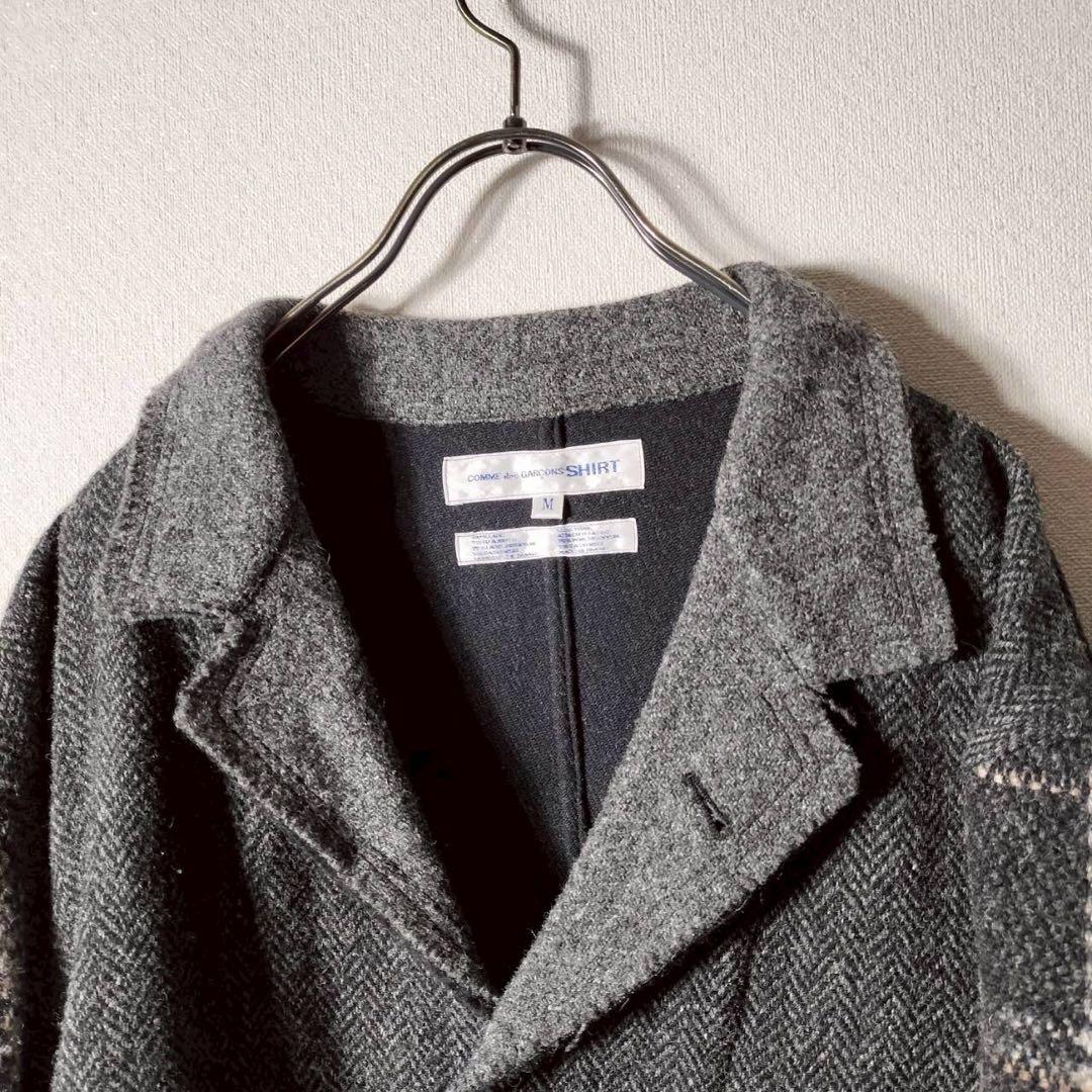 コムデギャルソンシャツ 切り替えテーラードジャケット チェック ウールカシミヤ