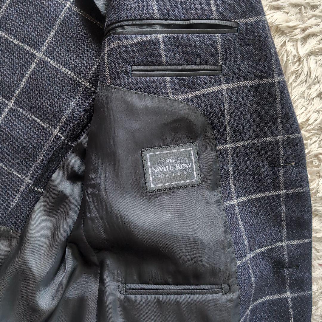 SAVILE ROW チェック柄ビジネスジャケット　AB5　綿麻　ビジカジ