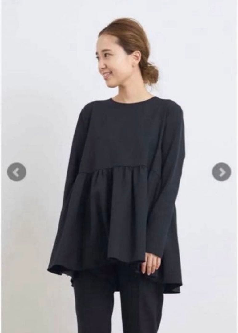 yori ソフト裏起毛フリルブラウス38 ネイビー