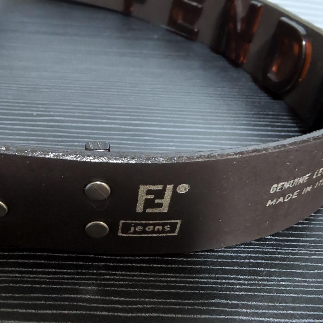 美品FENDI JEANS ロゴプレート レディースレザーベルト ダークブラウン