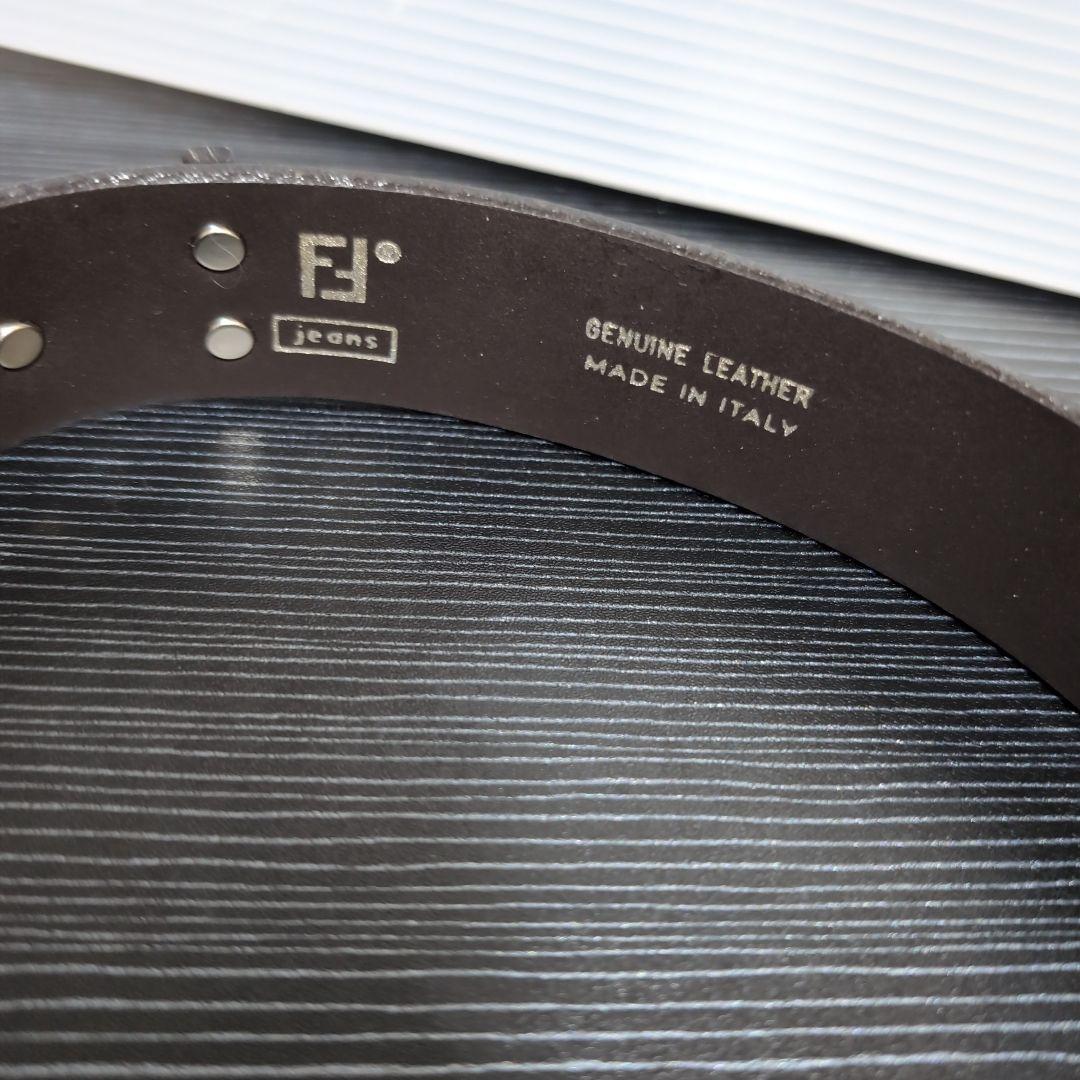 美品FENDI JEANS ロゴプレート レディースレザーベルト ダークブラウン