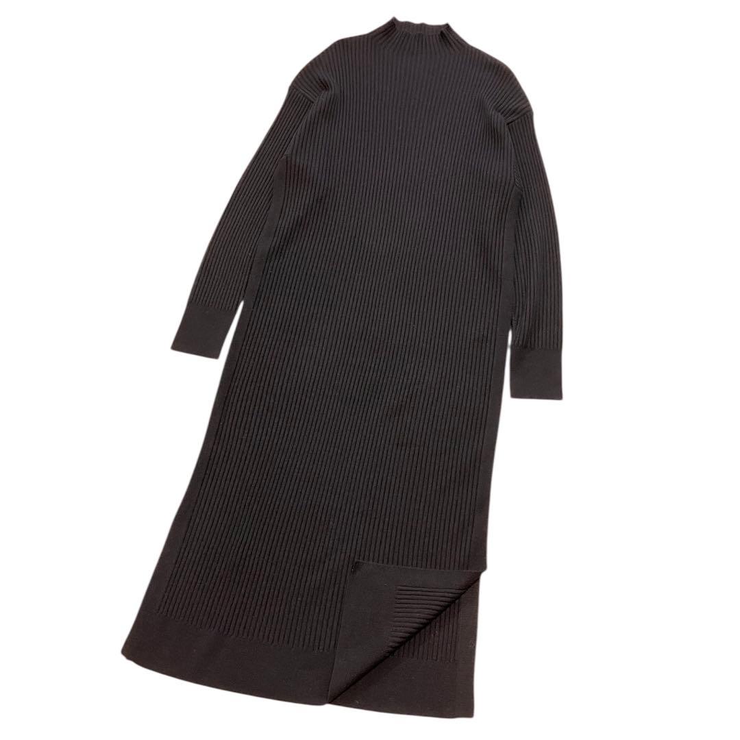 ebure エブール モックネックリブニットロングワンピース ウール ブラック