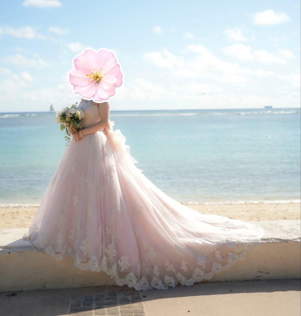 桂由美YUMI BLANCA　薄ピンクウエディングドレス