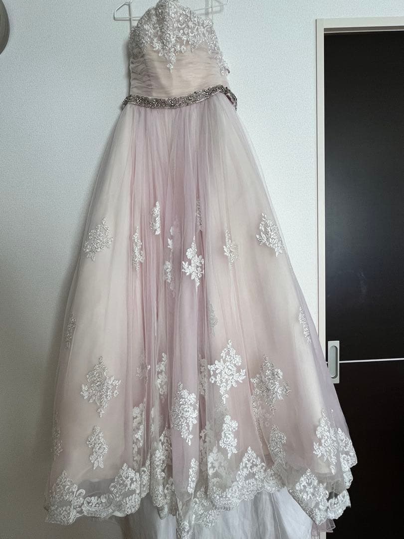 桂由美YUMI BLANCA　薄ピンクウエディングドレス