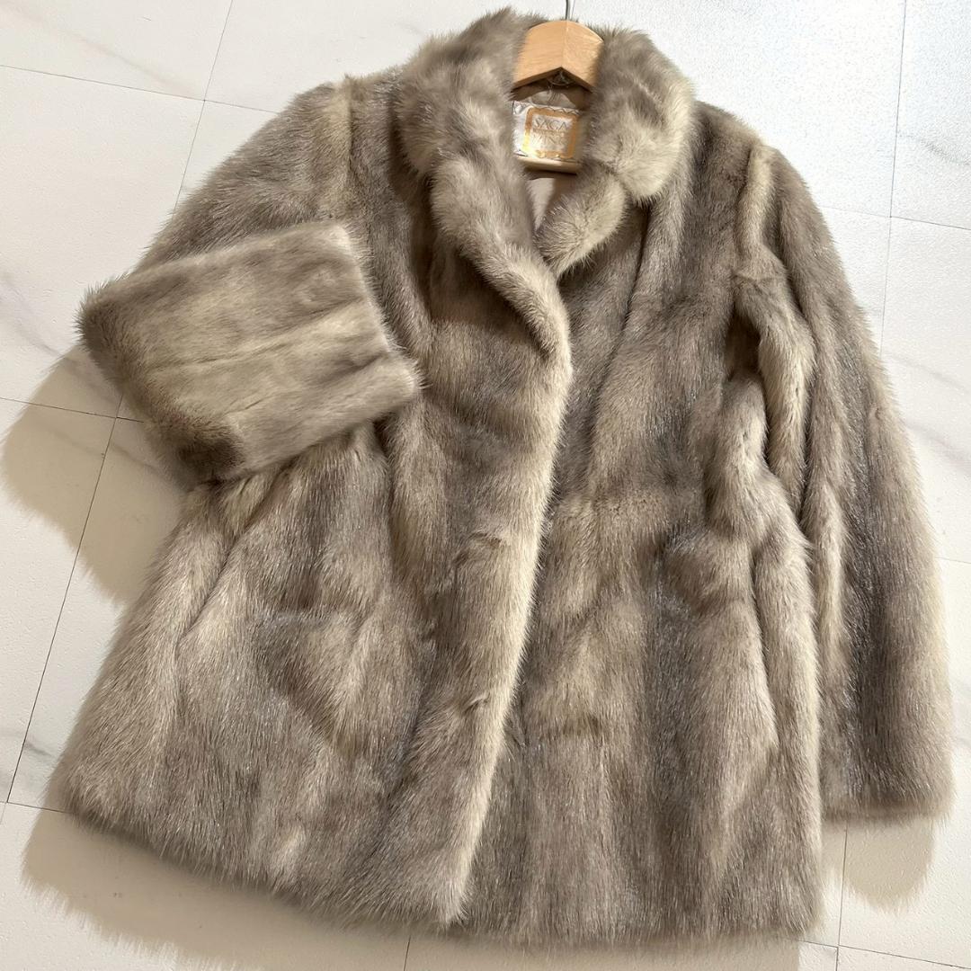 最高級　金サガ ブルーアイリスミンク 毛皮コート リアルファー 11 L