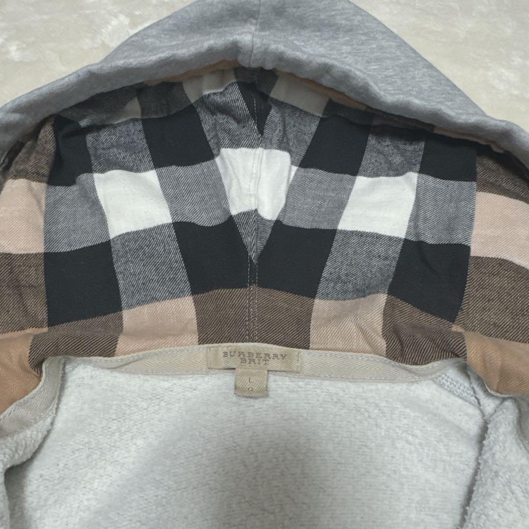 【BURBERRY BRIT】ジップパーカー グレー レディース L 裏起毛