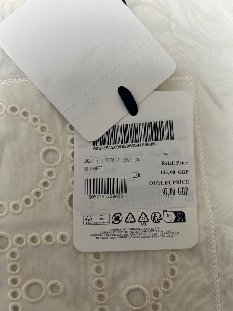 MONCLER ホワイト Tシャツ 12A