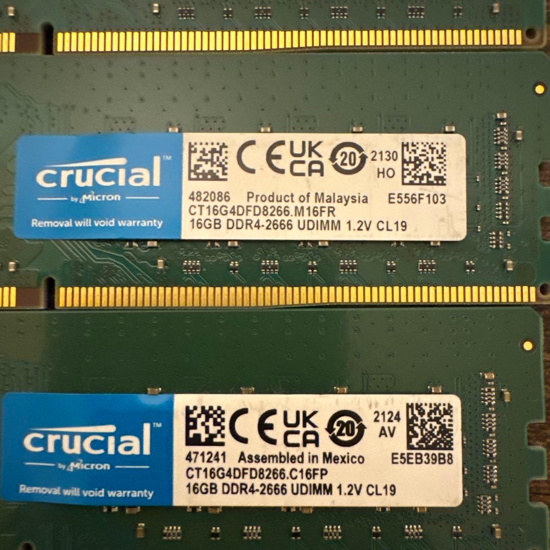 Crucial DDR4-2666 CL19 64GB(16GBx4枚)