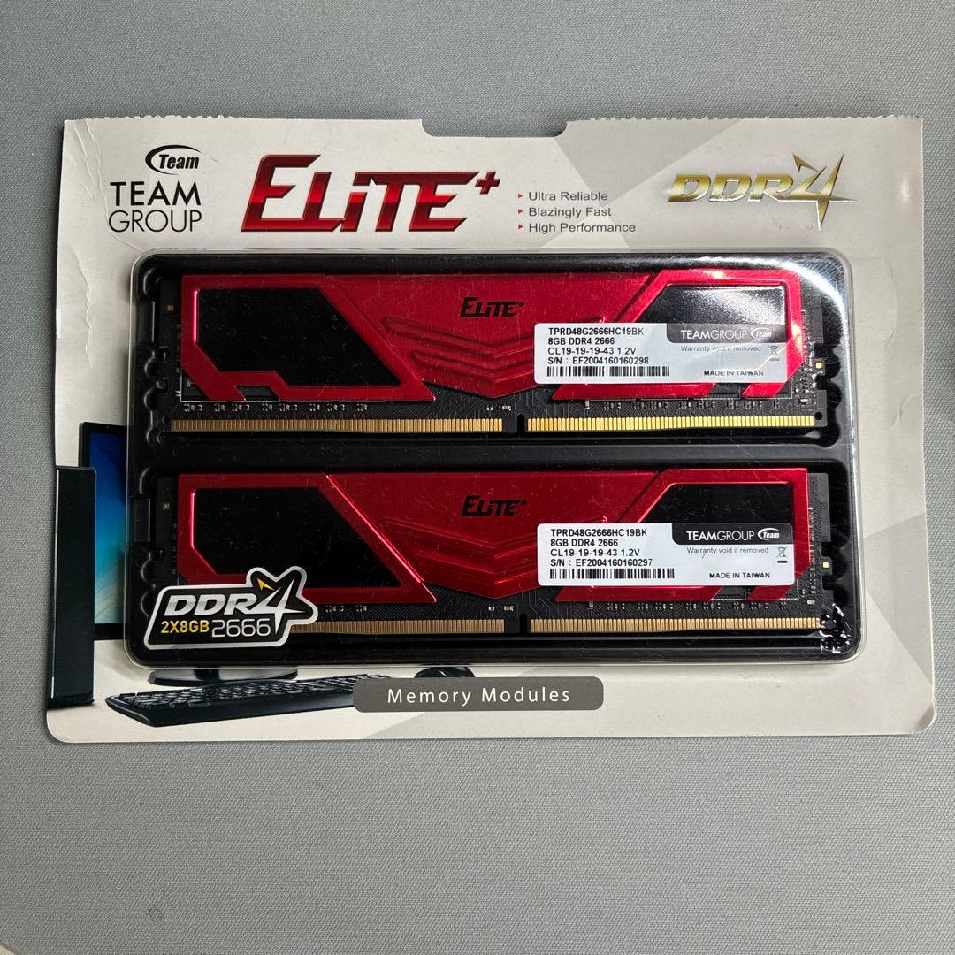DDR4 メモリ8GB×2 2666 TEAM ELITE
