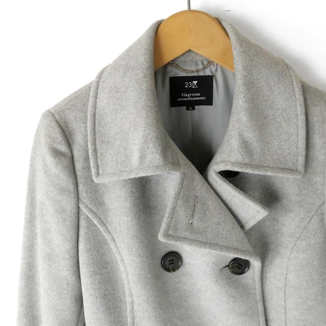 【高級 美品】23区 アンゴラウール ダブルブレストコート ピーコートタイプ