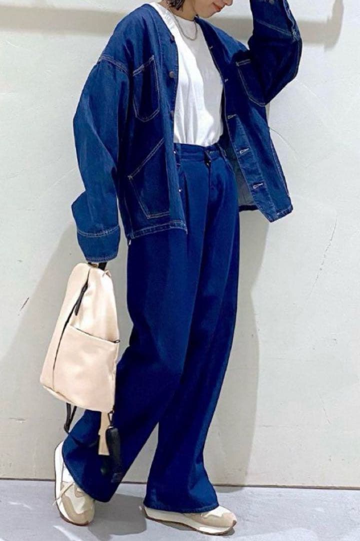 ニコアンド 2022AW デニムワークジャケットノーカラーブルゾン