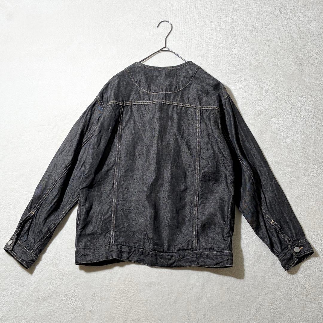 ハンズオブクリエイション　リネン デニム ノーカラージャケット　Gジャン　黒