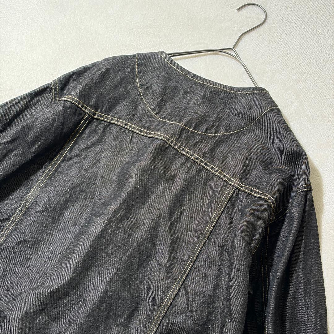 ハンズオブクリエイション　リネン デニム ノーカラージャケット　Gジャン　黒