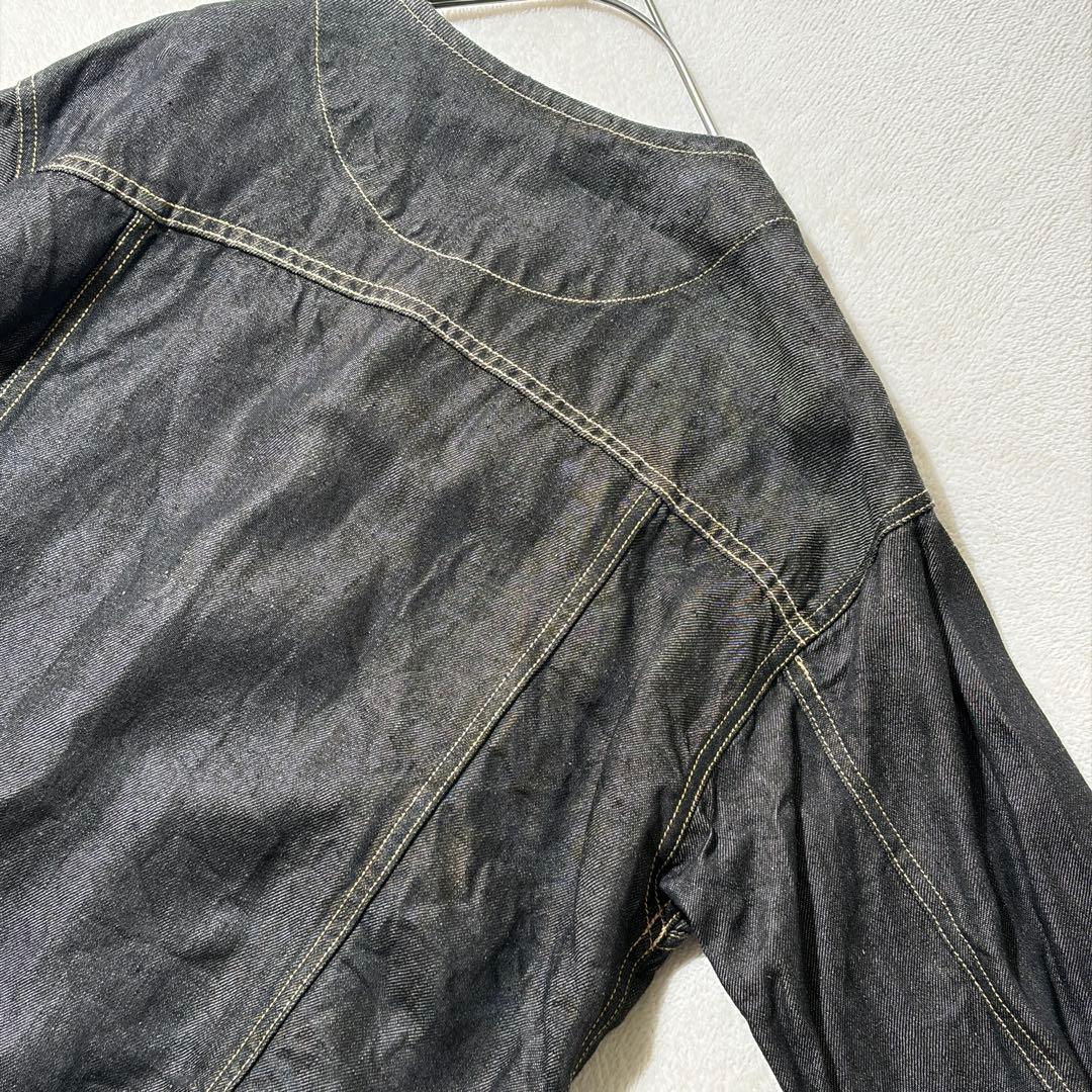 ハンズオブクリエイション　リネン デニム ノーカラージャケット　Gジャン　黒