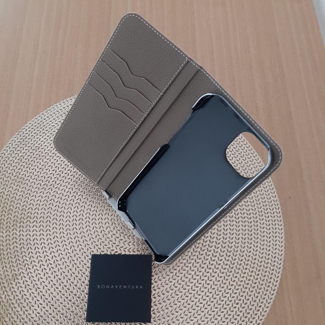 ボナベンチュラiPhone14Plusダイアリーケース　エトープ　シュリンクレザ