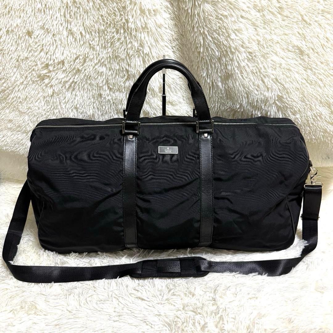 GUCCI グッチ ナイロン レザー 2WAY ボストンバッグ ロゴプレート