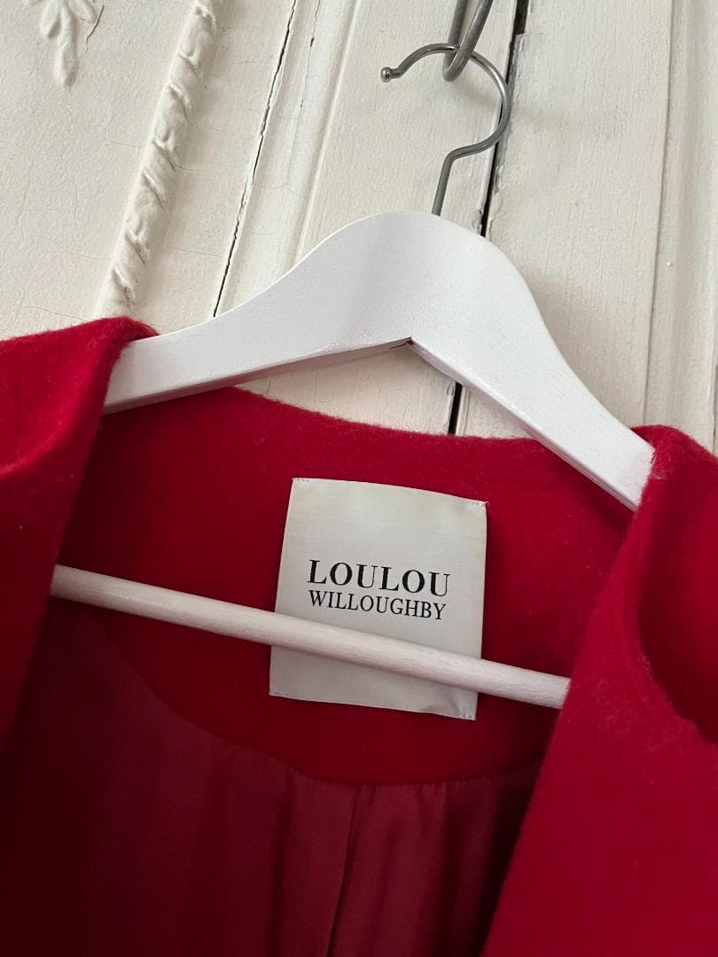 【美品】LOULOU WILLOUGHBY モヘヤ混ノーカラーコート 赤 1