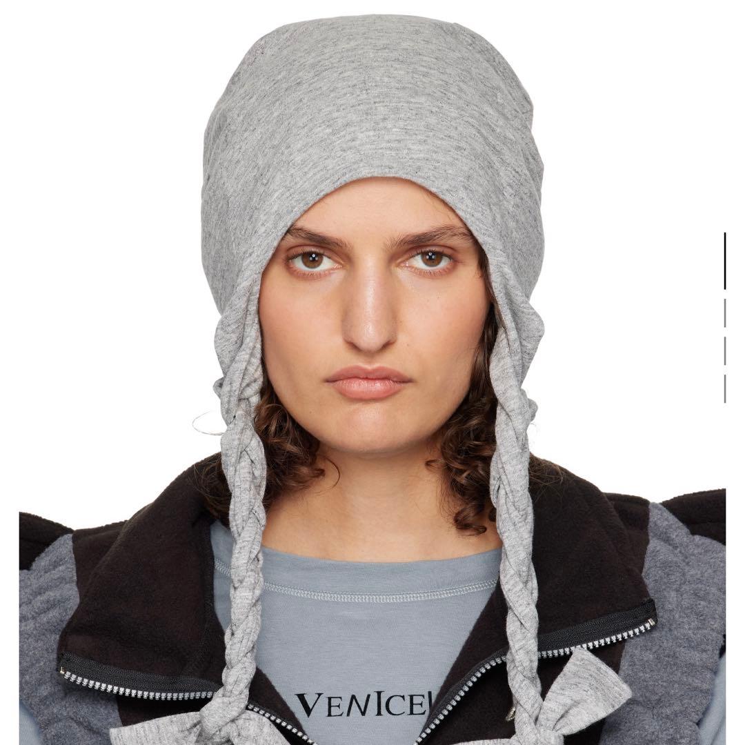 VENICEW グレー Pigtail ビーニー ニット帽 編み込み