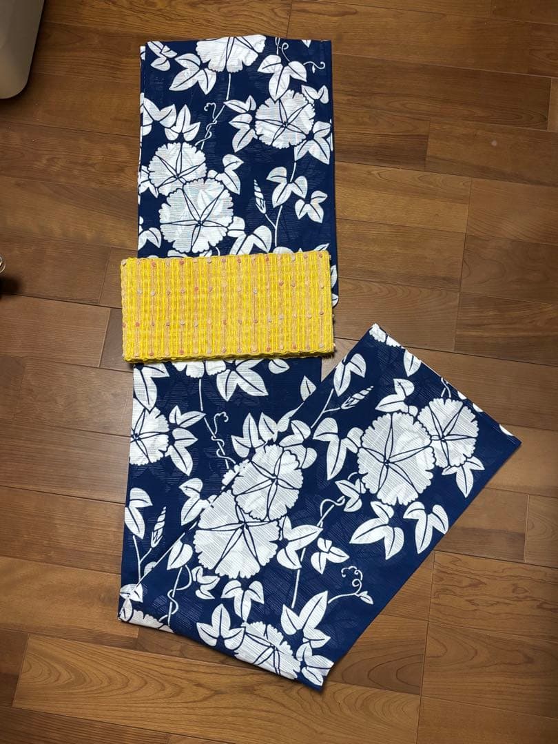 竺仙 高島屋で仕立て 浴衣 綿絽 朝顔 納戸色