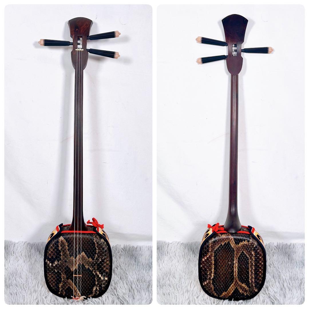 【動作品】沖縄三線 三味線　本皮　初心オススメセット　無塗装仕様　強化張り