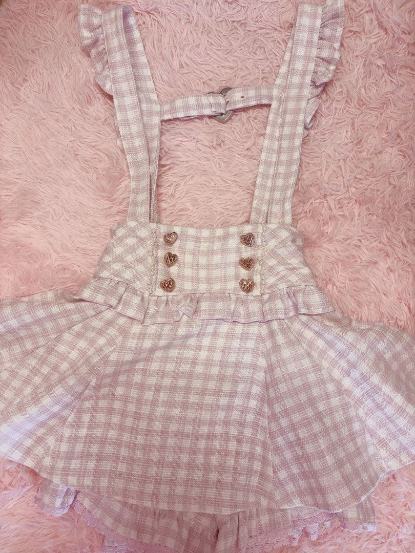 ♡LIZLISA ギンガムツイードサスペンダー付スカパン ピンク♡