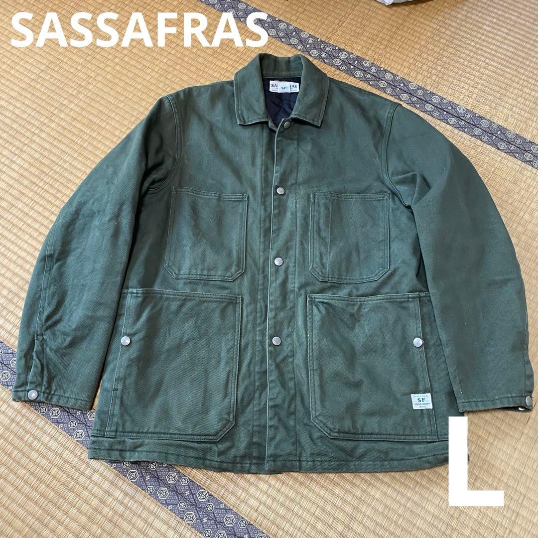 ササフラス カバーオール L グリーン 裏地付