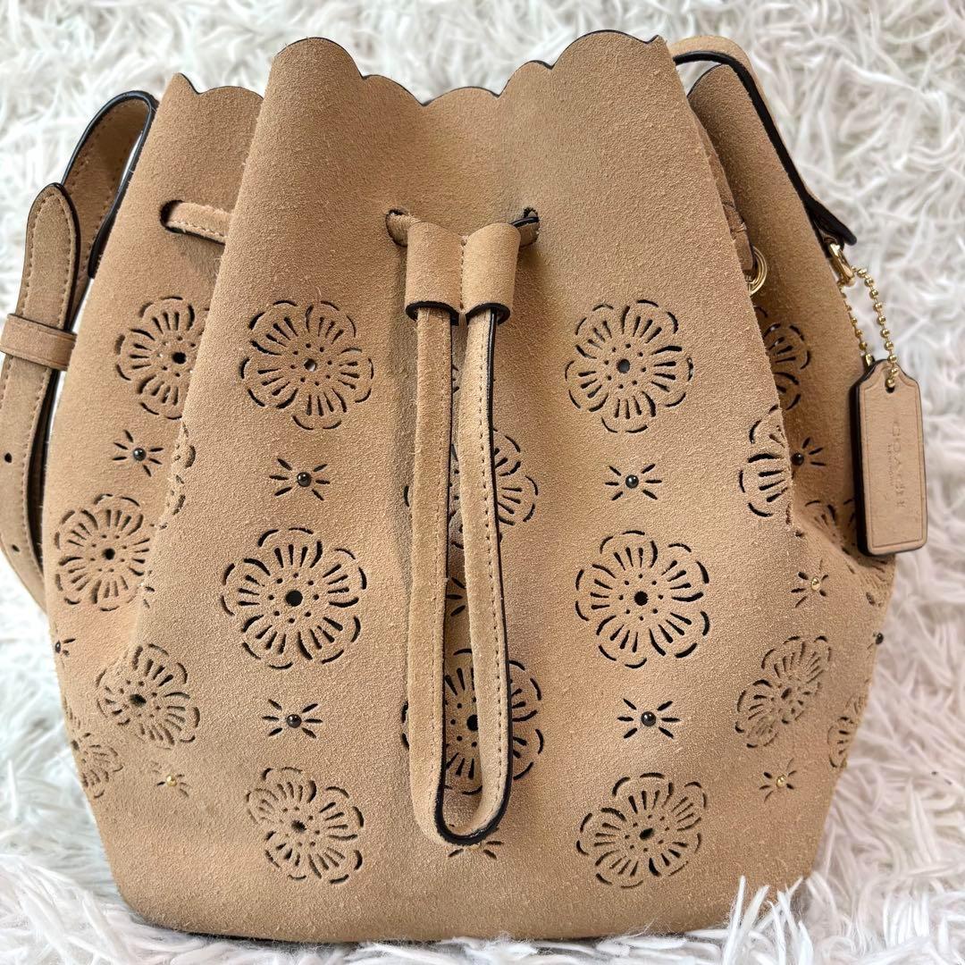 ✨希少/美品✨コーチ ショルダーバッグ ティーローズ パンチング スエード調