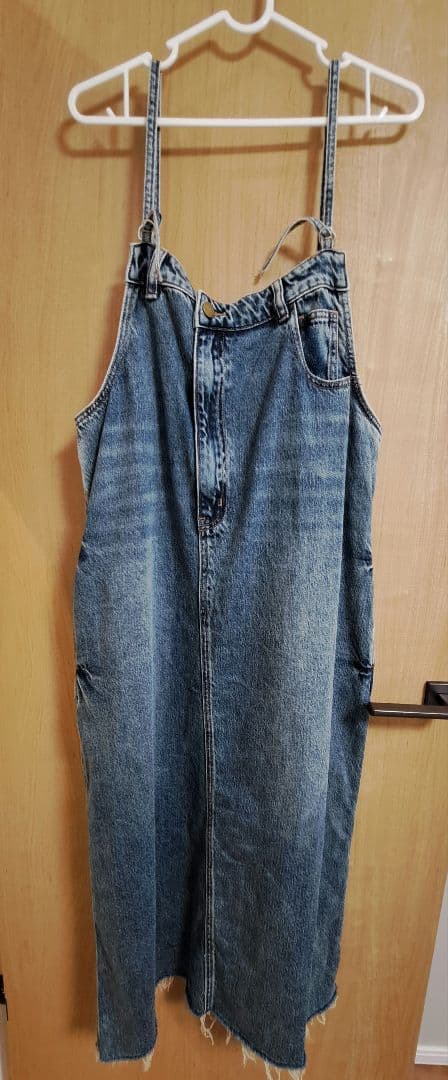 DOUDOU 裾フリンジデニムジャンスカ S ブルー