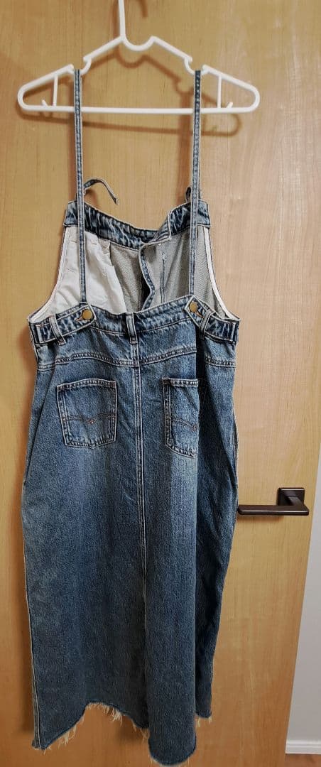 DOUDOU 裾フリンジデニムジャンスカ S ブルー