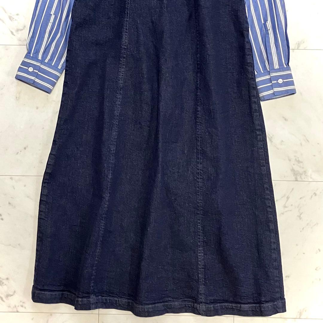 美品 ズッカ デニムドッキングシャツワンピース ゆったり ネイビー ストライプ