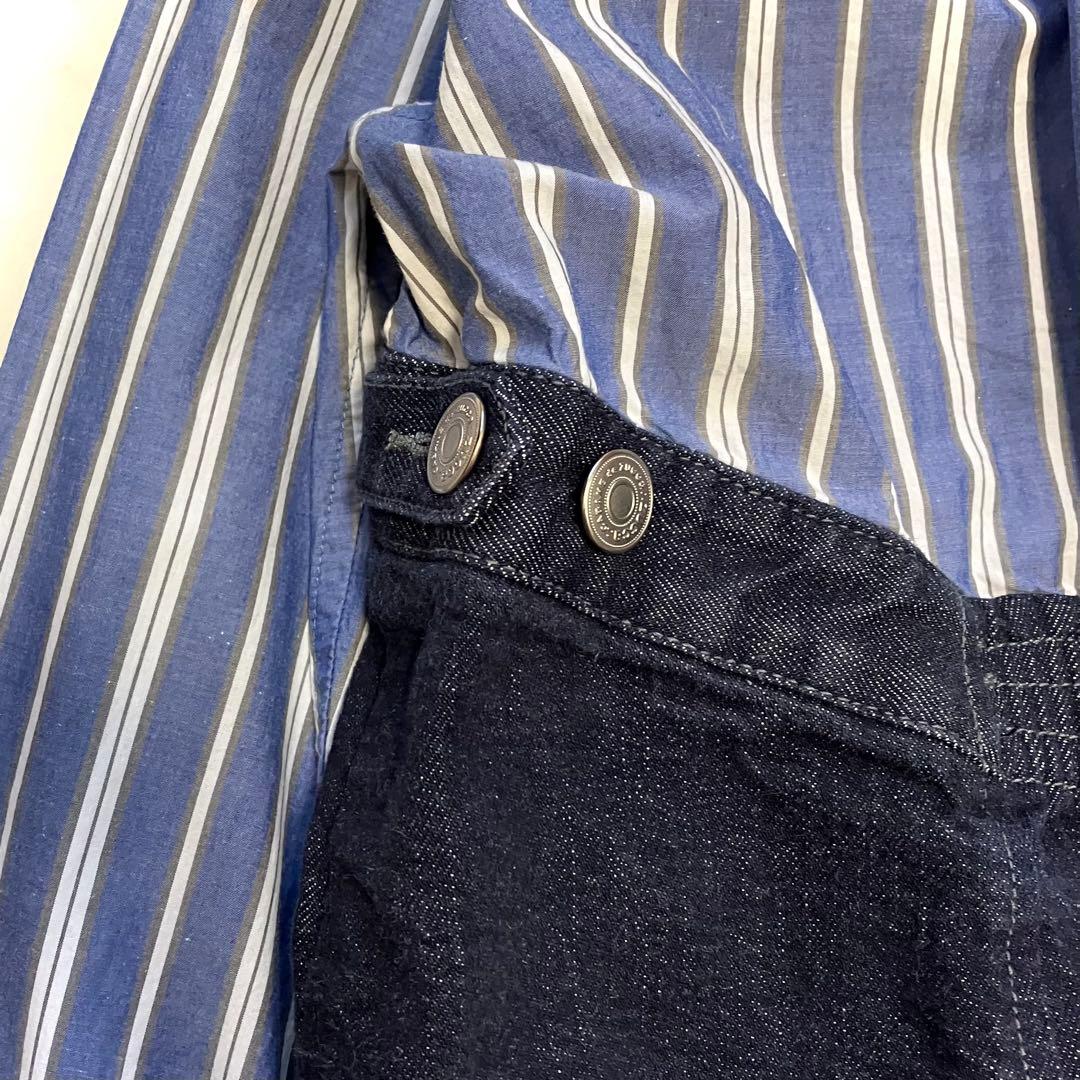 美品 ズッカ デニムドッキングシャツワンピース ゆったり ネイビー ストライプ