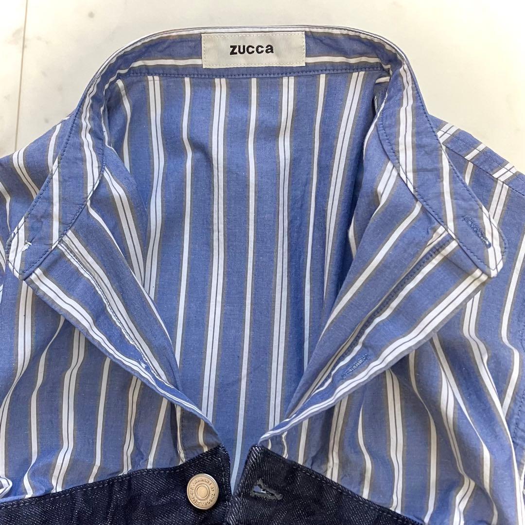 美品 ズッカ デニムドッキングシャツワンピース ゆったり ネイビー ストライプ
