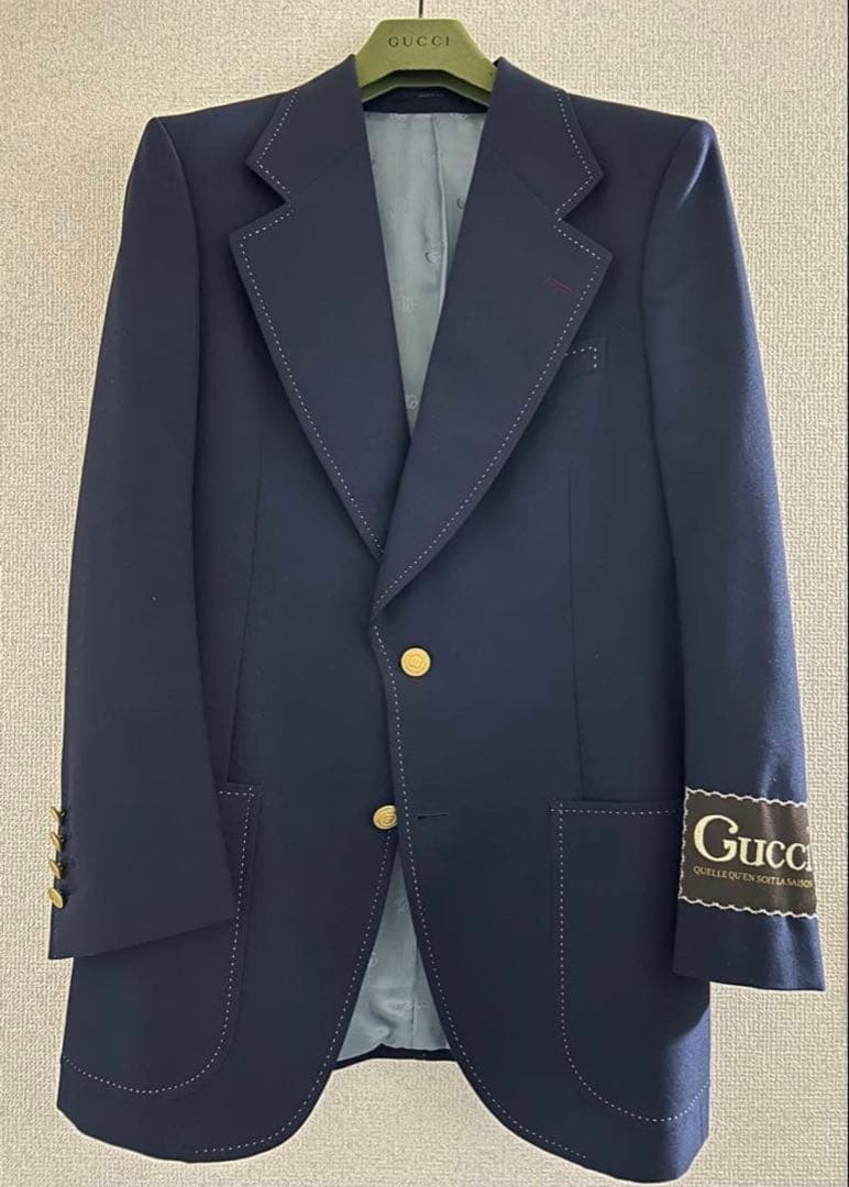 GUCCI 20AW ロゴパッチブレザーテーラードジャケット 紺ブレ44