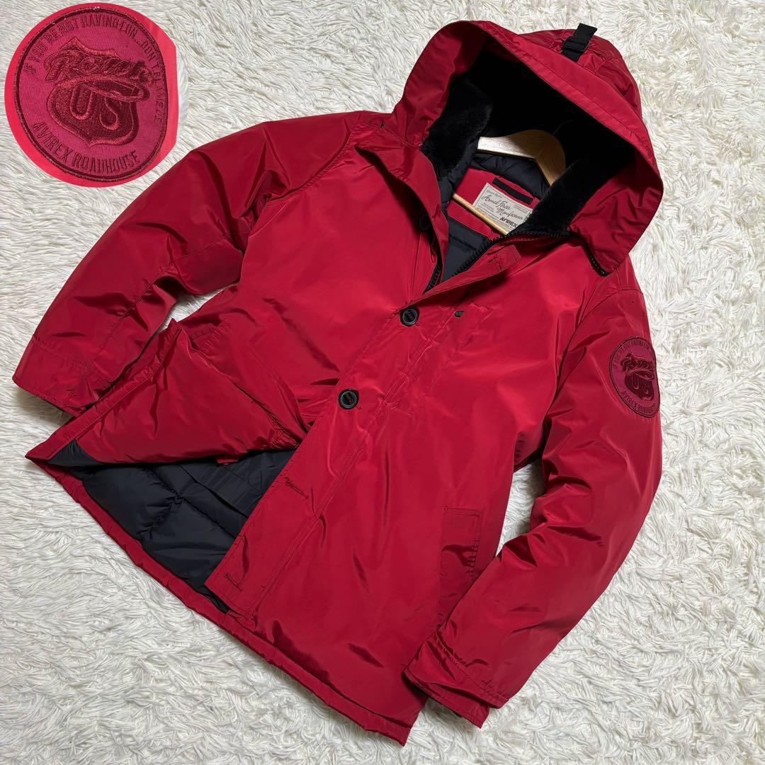 AVIREX XL 肉厚 ダウンジャケット レッド ロゴ付き メンズ