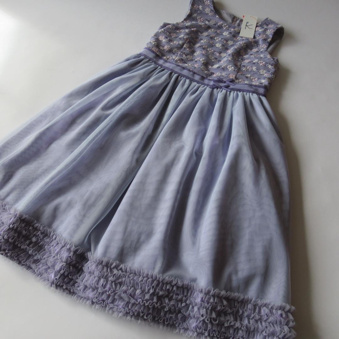 組曲新品ラベンダー ボーダーレースドレス ワンピース 150