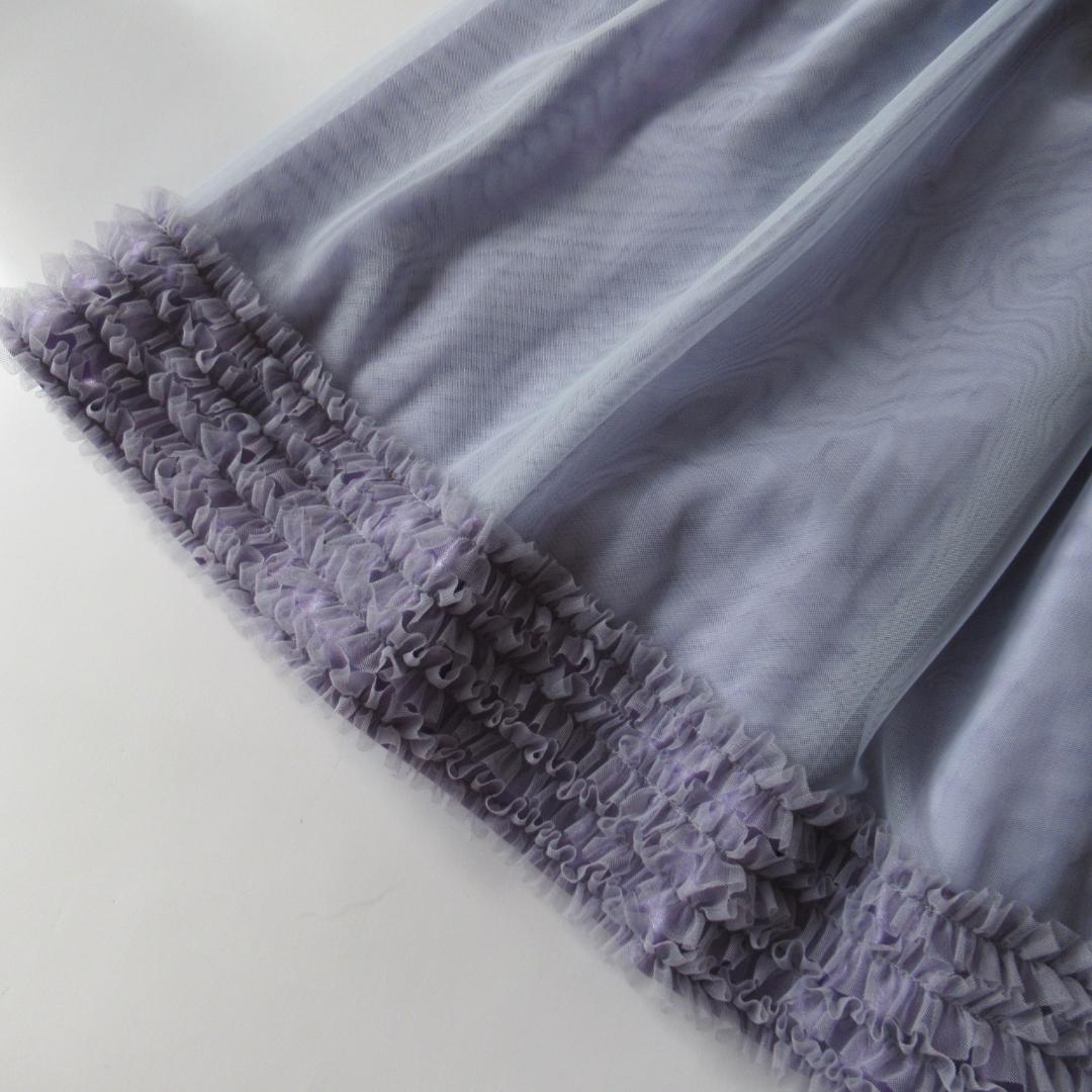 組曲新品ラベンダー ボーダーレースドレス ワンピース 150