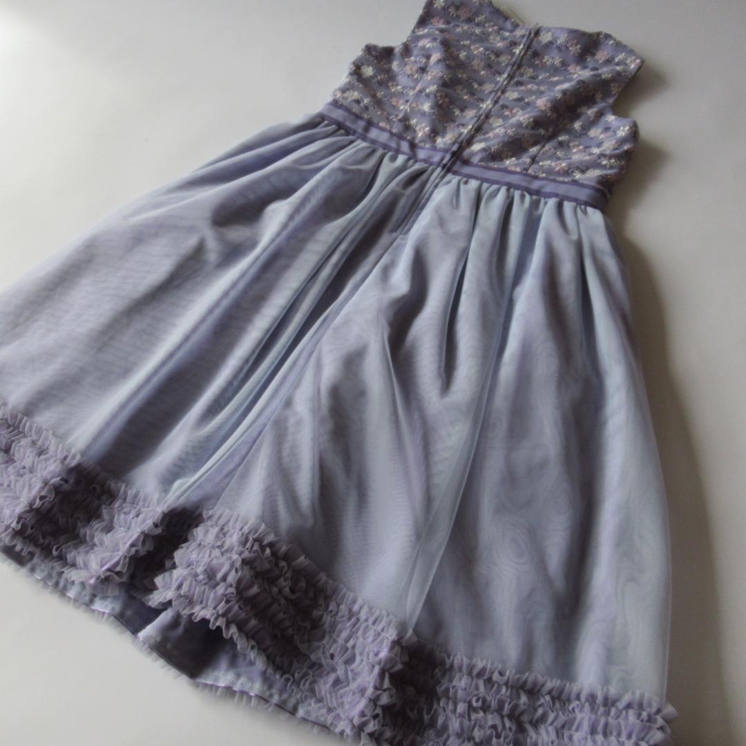 組曲新品ラベンダー ボーダーレースドレス ワンピース 150