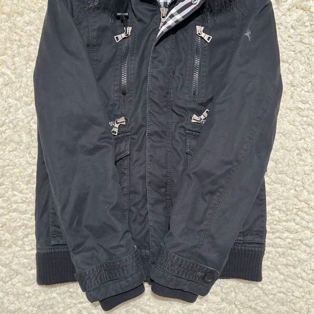 バーバリー ブラックレーベル ミリタリー 中綿ファージャケット 黒 M Y2K