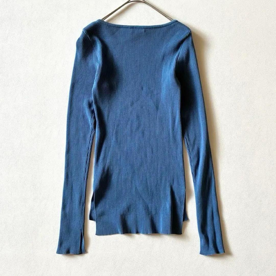 オーラリー　2022　ロンハーマン別注　リブボートネック プルオーバー　ブルー